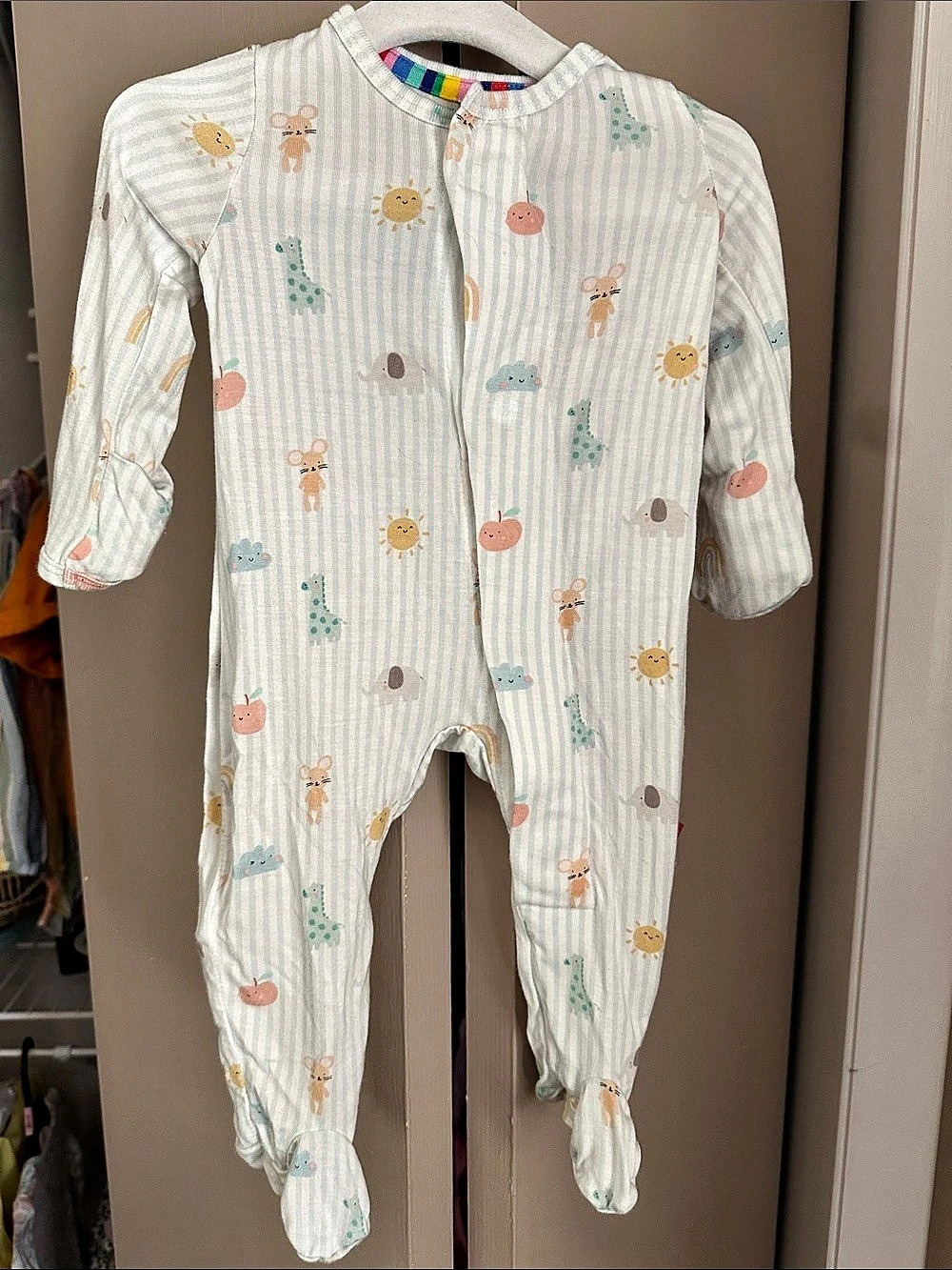 Magnetic Me Baby Footed Sleeper White With Animal Icons